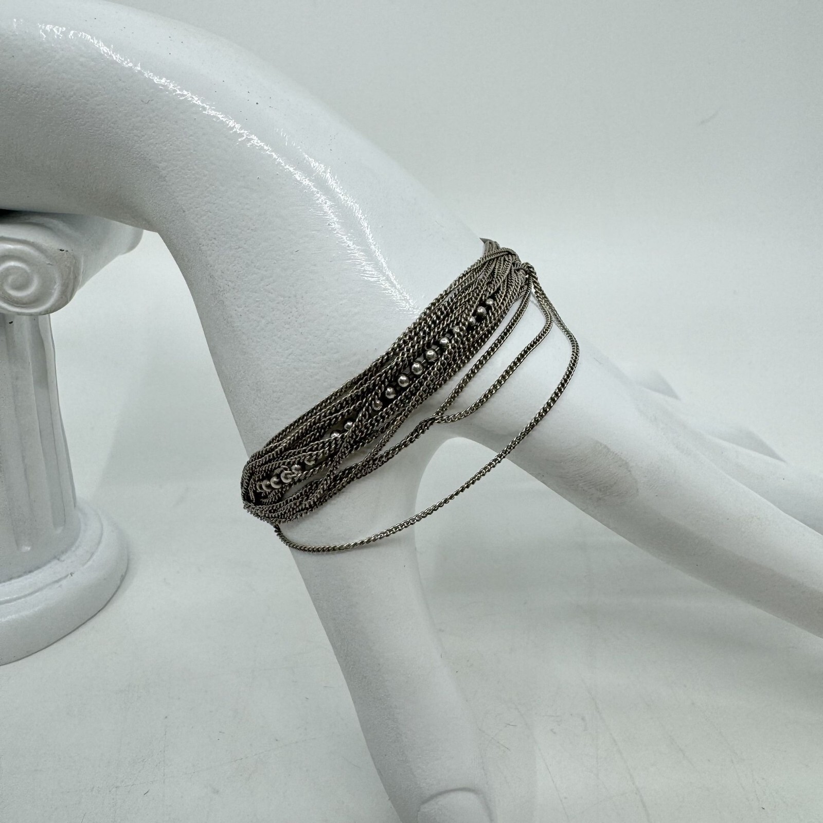 Sterling Silver Multi-Chain Layered Bracelet 7.25″ Made In Italy Elegant Design