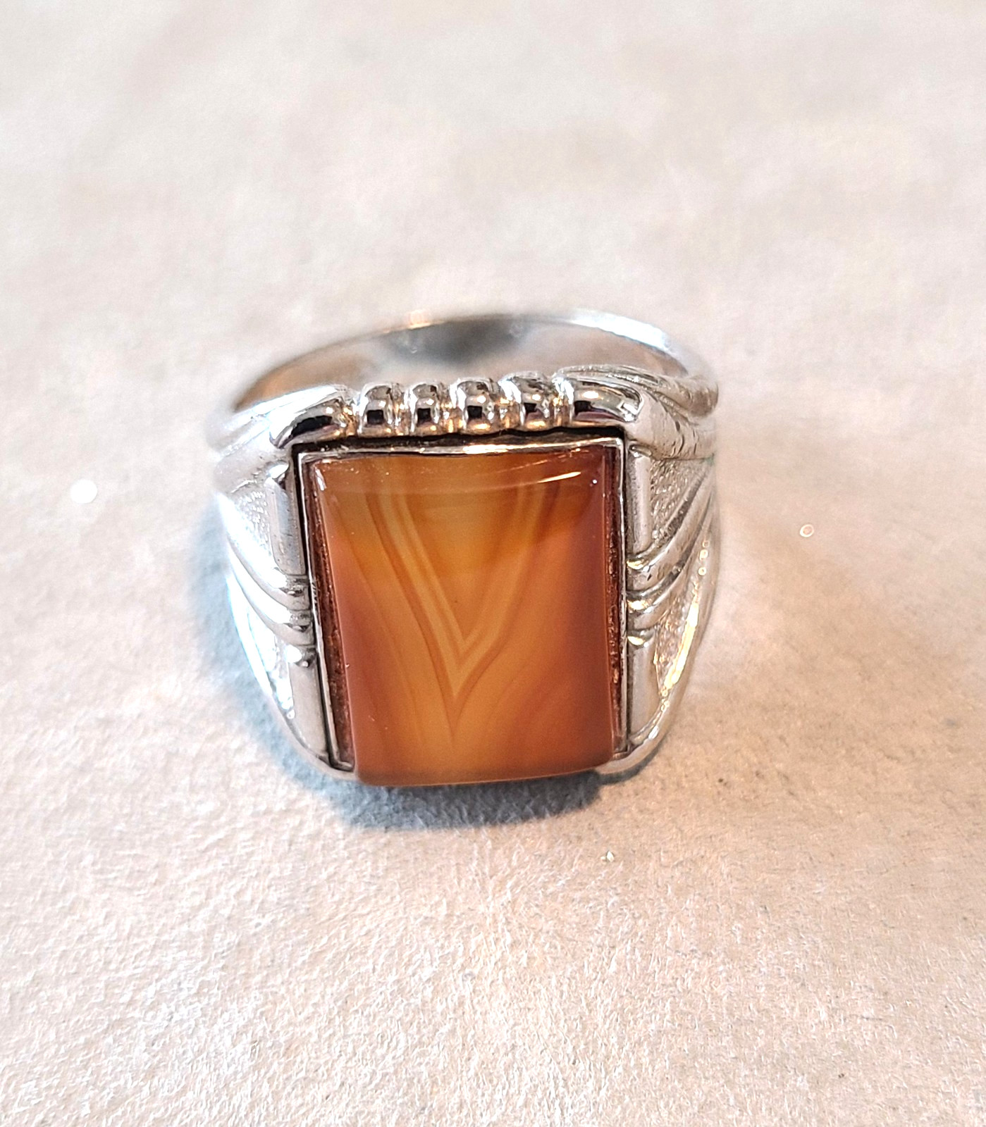 Vintage Wheeler Manufacturing Sterling Silver Montana AGATE Biker Ring Size 11
