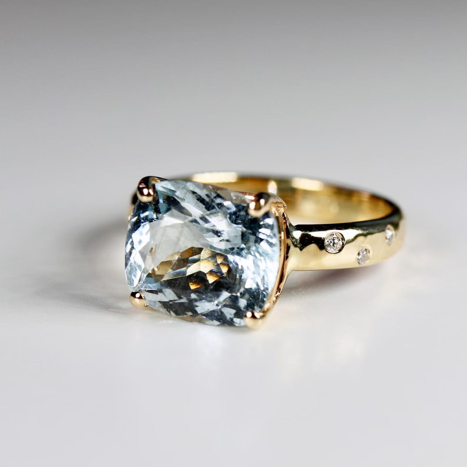 Aquamarine Engagement Ring Moissanite Ring Gold Plated 925 Silver Women’s Ring