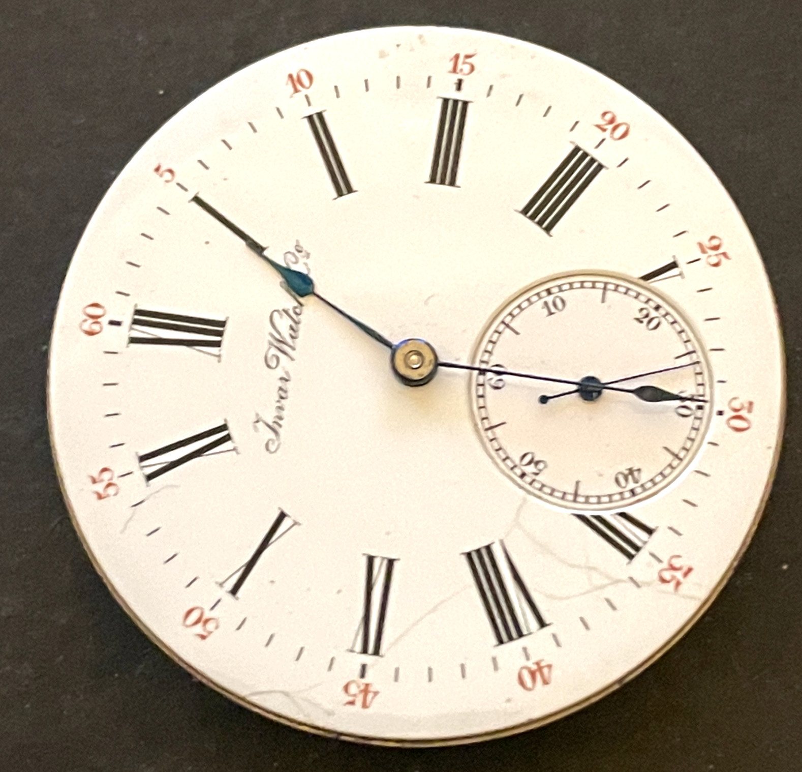 Antique Marlboro Pocket Watch Movement Running Ticks Balance 41.7mm 14s 7j Swiss
