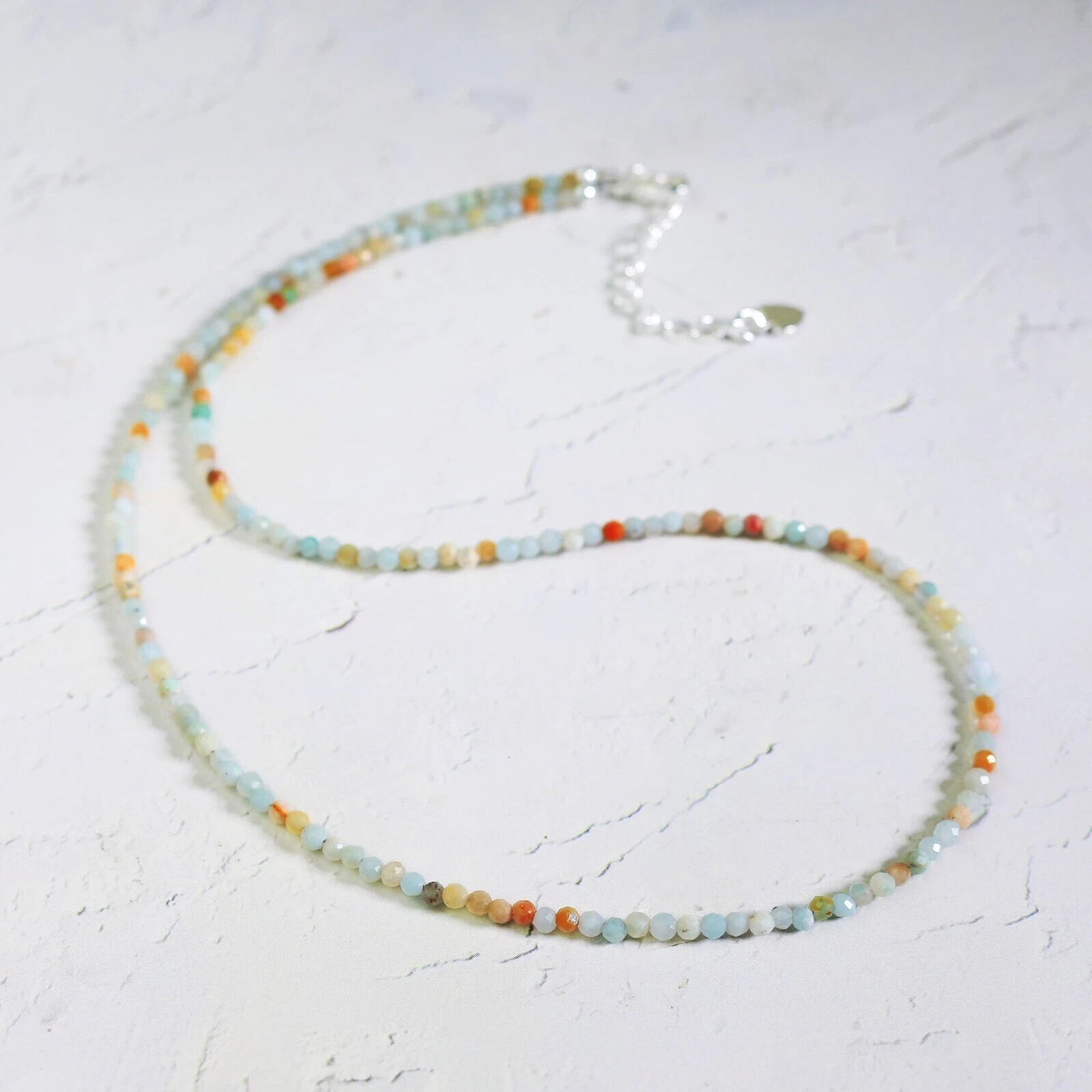 Amazonite 2mm Gemstone Beads Dainty Choker Necklace Minimalist Crystal Necklace