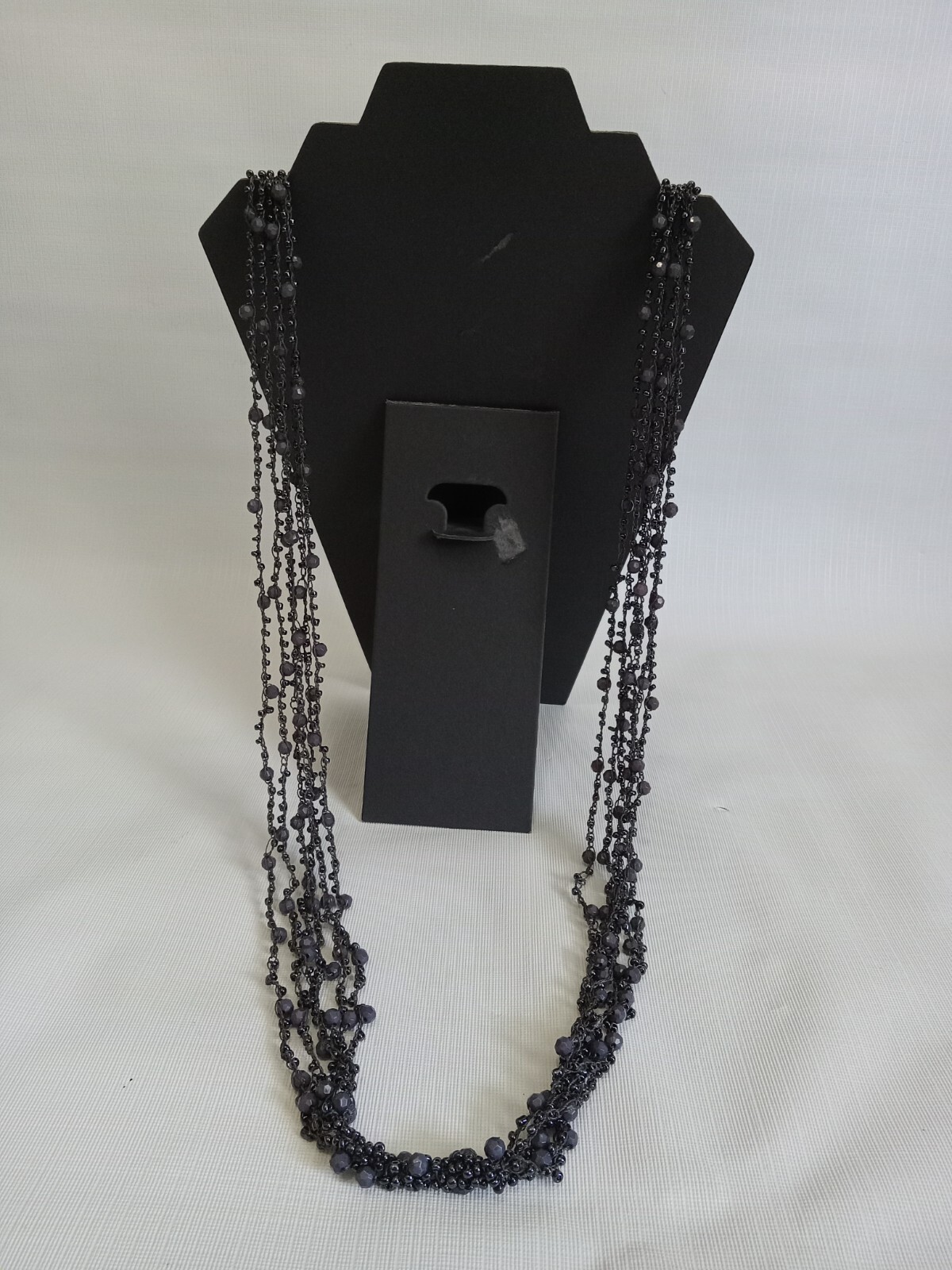 Black & Charcoal Gray Long Length Multi Strand Beaded Layered Statement Necklace