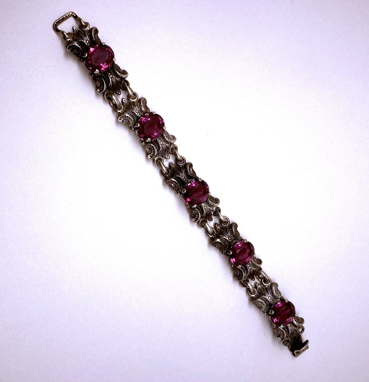 Extravagant Vintage Guglielmo Cini Sterling Silver and Amethyst Bracelet 6 3/4″