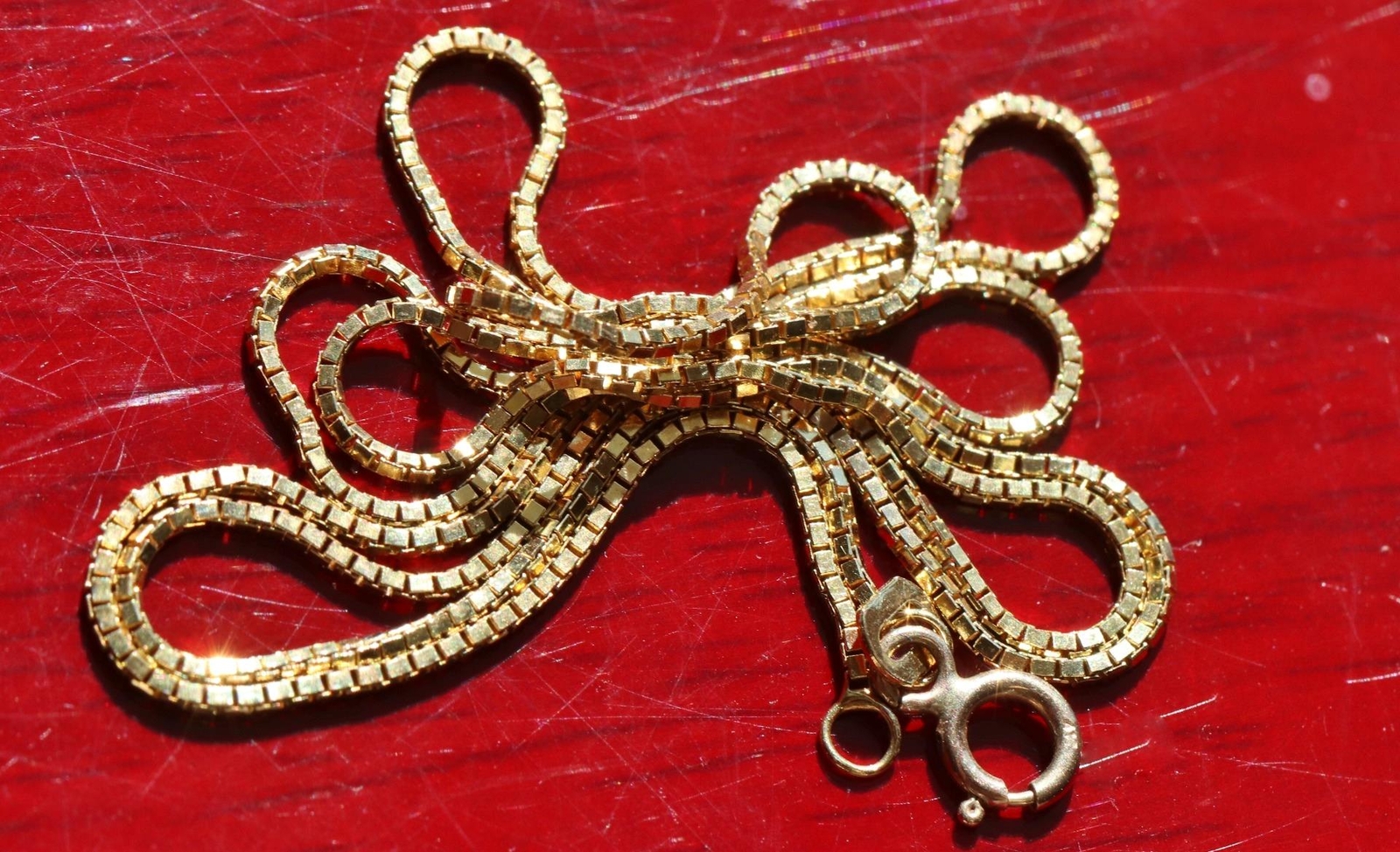14k yellow gold necklace 18.0″ box link chain vintage handmade 2.6gr N2801
