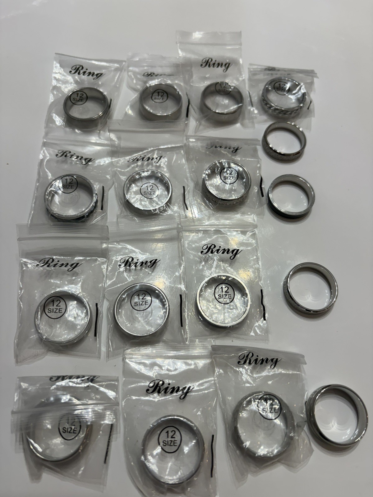 Men’s – Set of 17 Total, Stainless Steel Silver Rings. Size 12. Brand New, Clean
