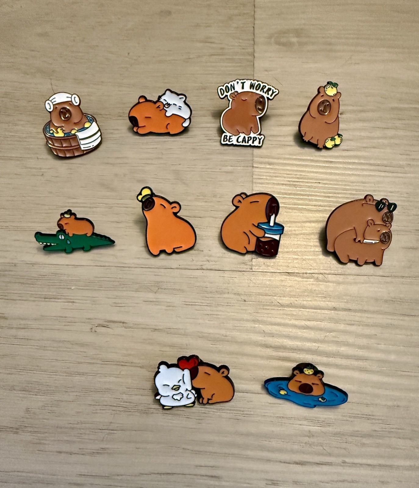 New Set of 10 Enamel Pins-Capybara Kawaii Twee Anime Cartoon Badge Accessory