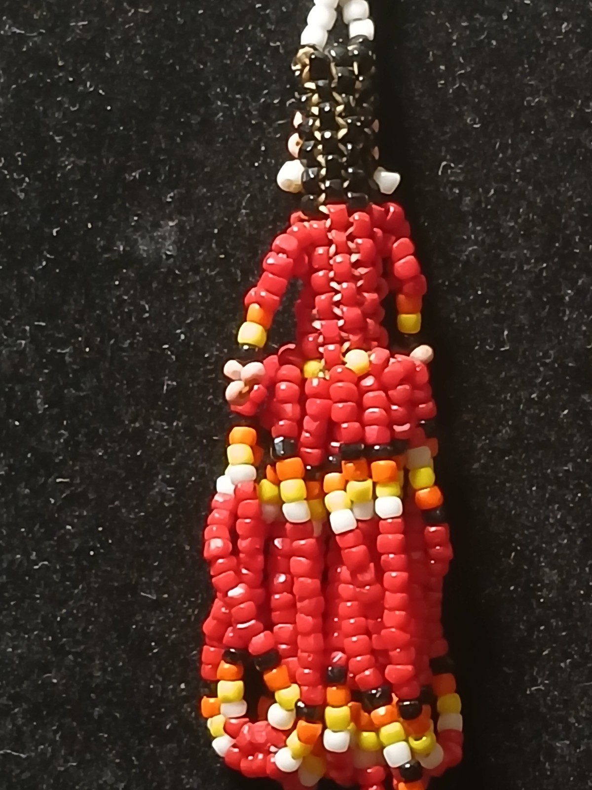 Handmade First Nation Woman Earrings With White Red Black And Yellow Seedbeads