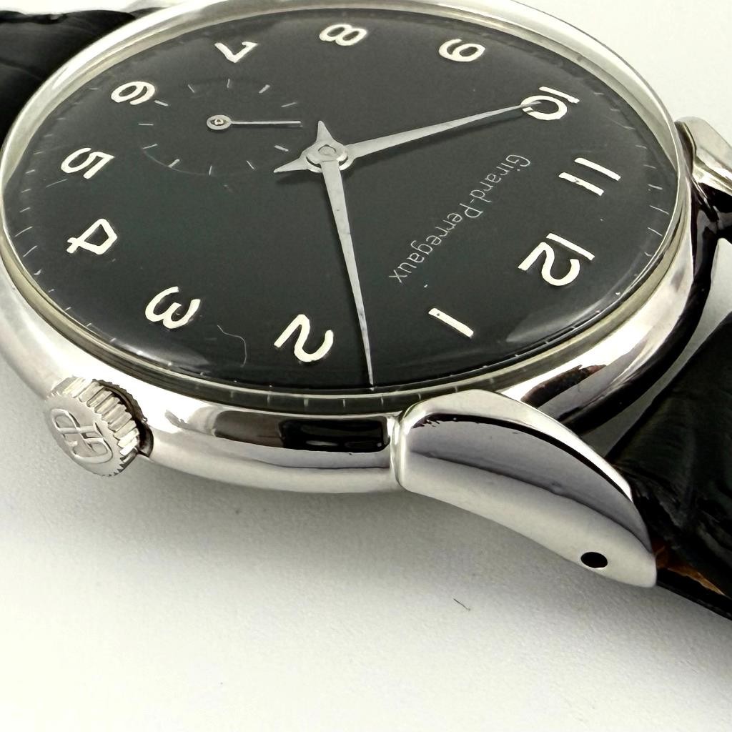 SWISS FINE GIRARD PERREGAUX LONG FANCY LUGS BOLD BLACK DIAL MANUAL WIND VINTAGE