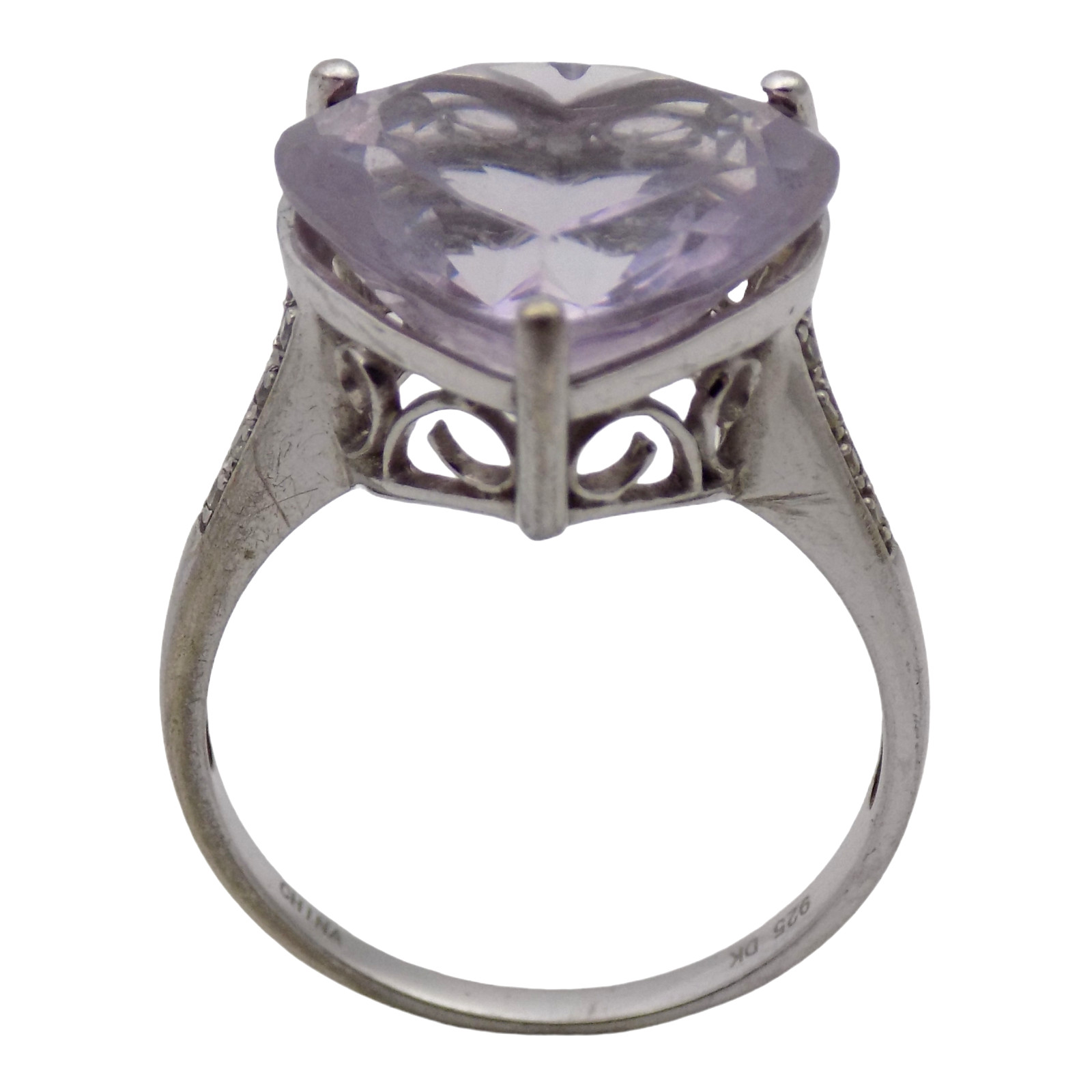 DK STERLING &16 X 15.5MM NATURAL AMETHYST & DIAMOND HEART SZ:10 RING 5.7GR #1734