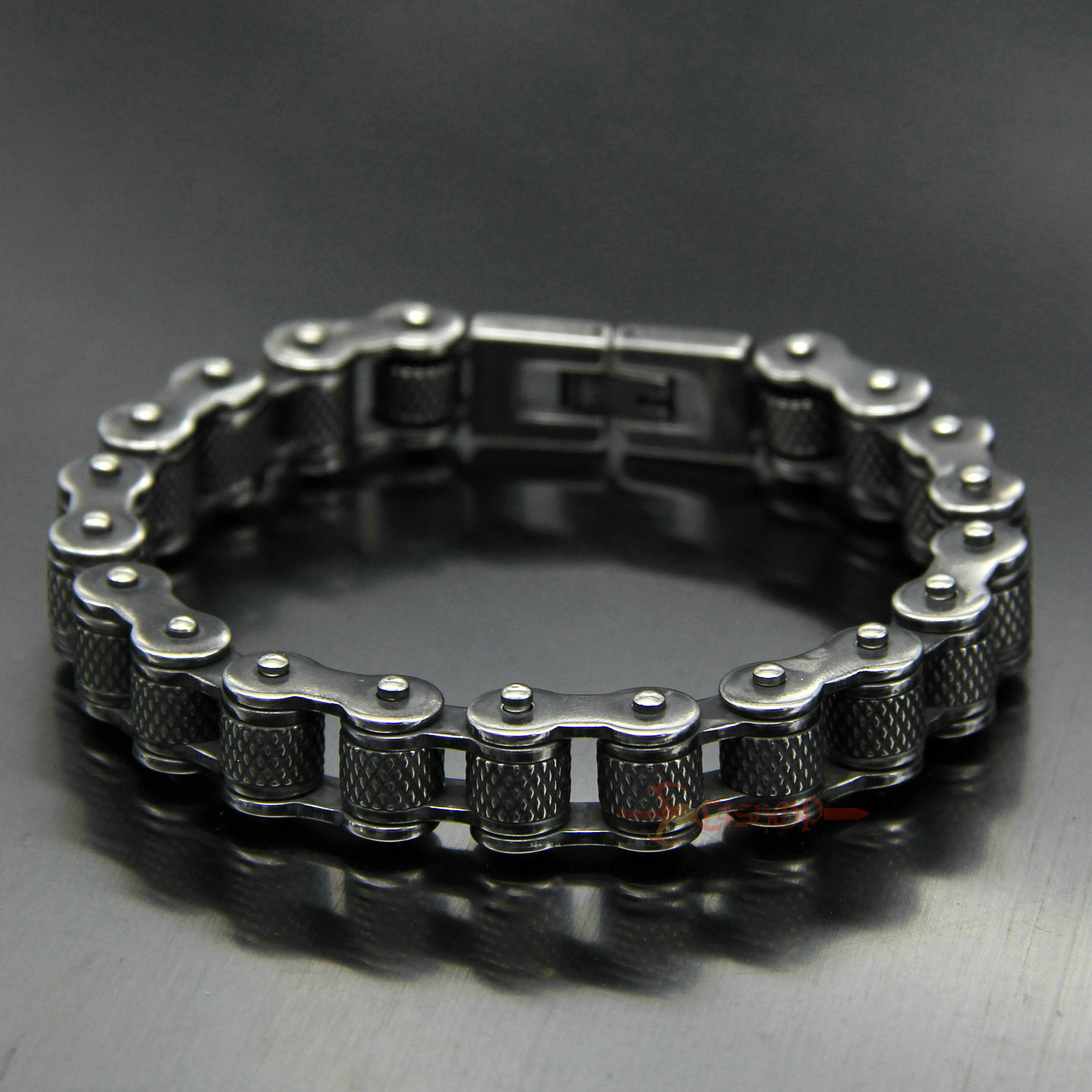 Gunmetal Motorcycle Bike Chain Bracelet Old Metal Finish Stainless Steel 13/16mm
