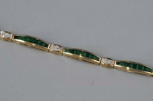 10.00 CT Princess Cut Green Emerald Women’s Tennis Bracelet 14K Yellow Gold Over