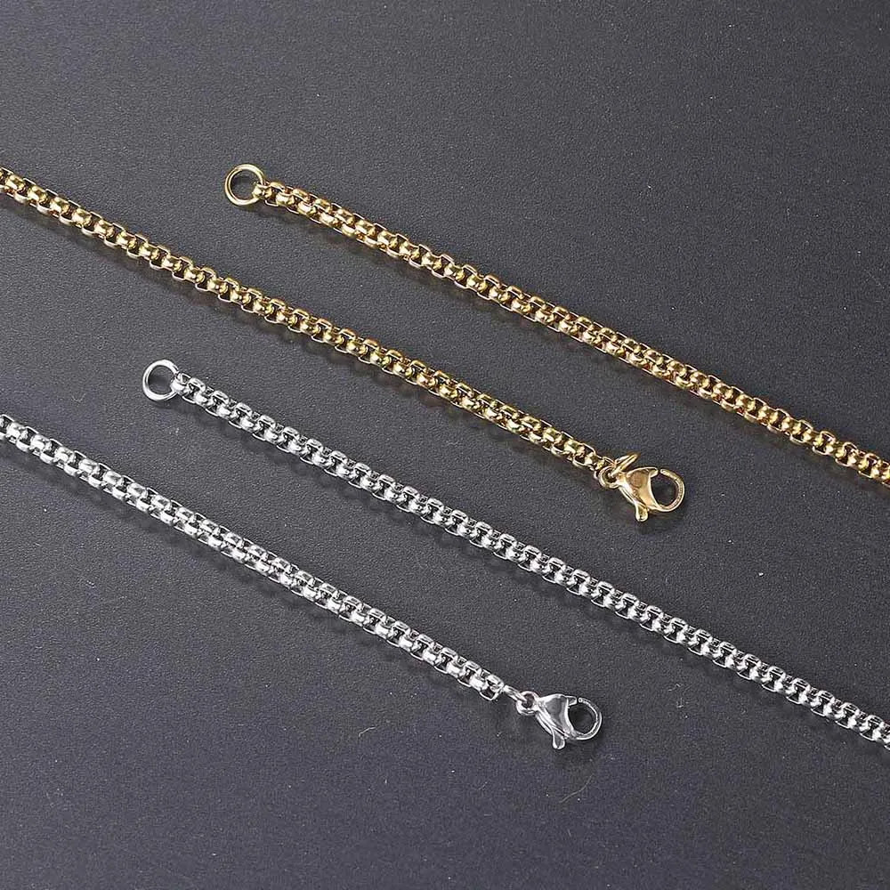 Hip Hop Necklaces For Men Stainless Steel Necklace 3MM Square Pearl Choker Gold