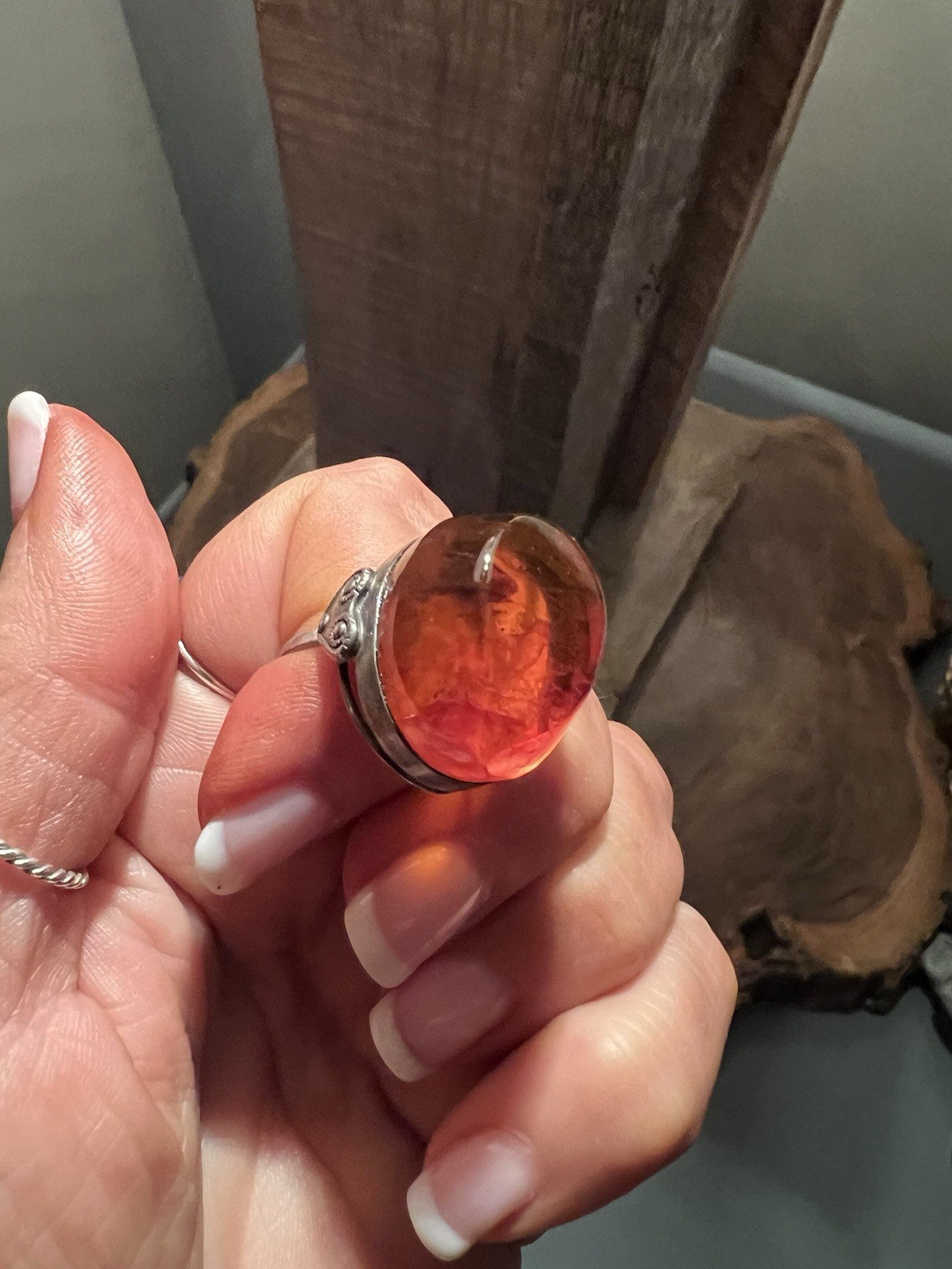 Vintage 1970’s Baltic Cognac Cabochon Amber Statement Ring