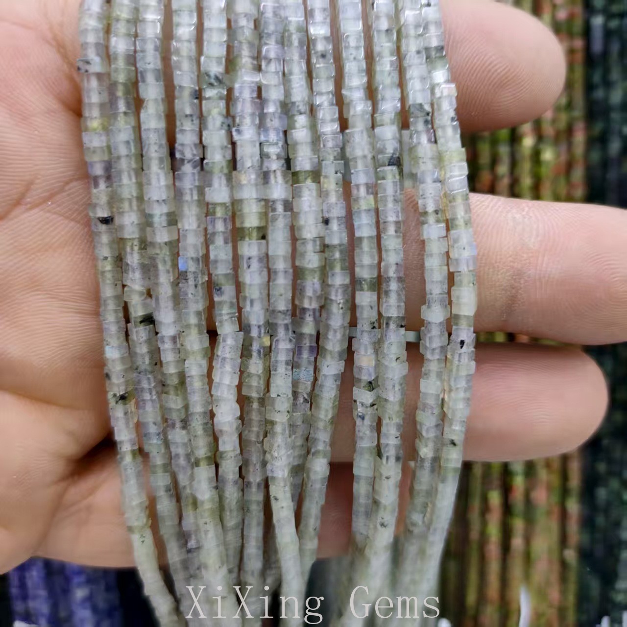 1x2mm Natural Grey Labradorite Larvikite Flat Square Disc Spacer Beads 15 In
