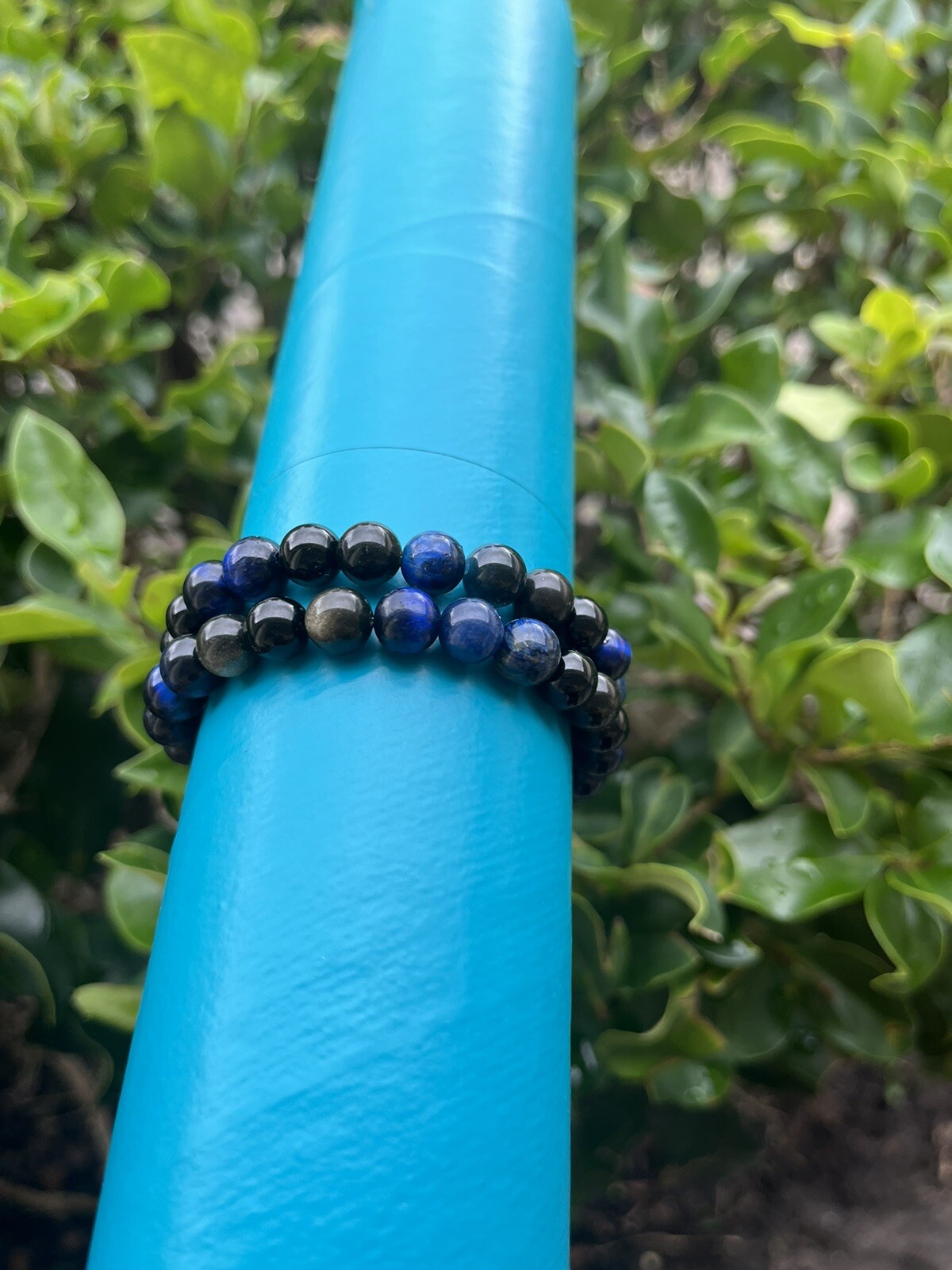 Blue Tiger’s Eye & Obsidian Beaded Bracelet, 8mm, Single Bracelet