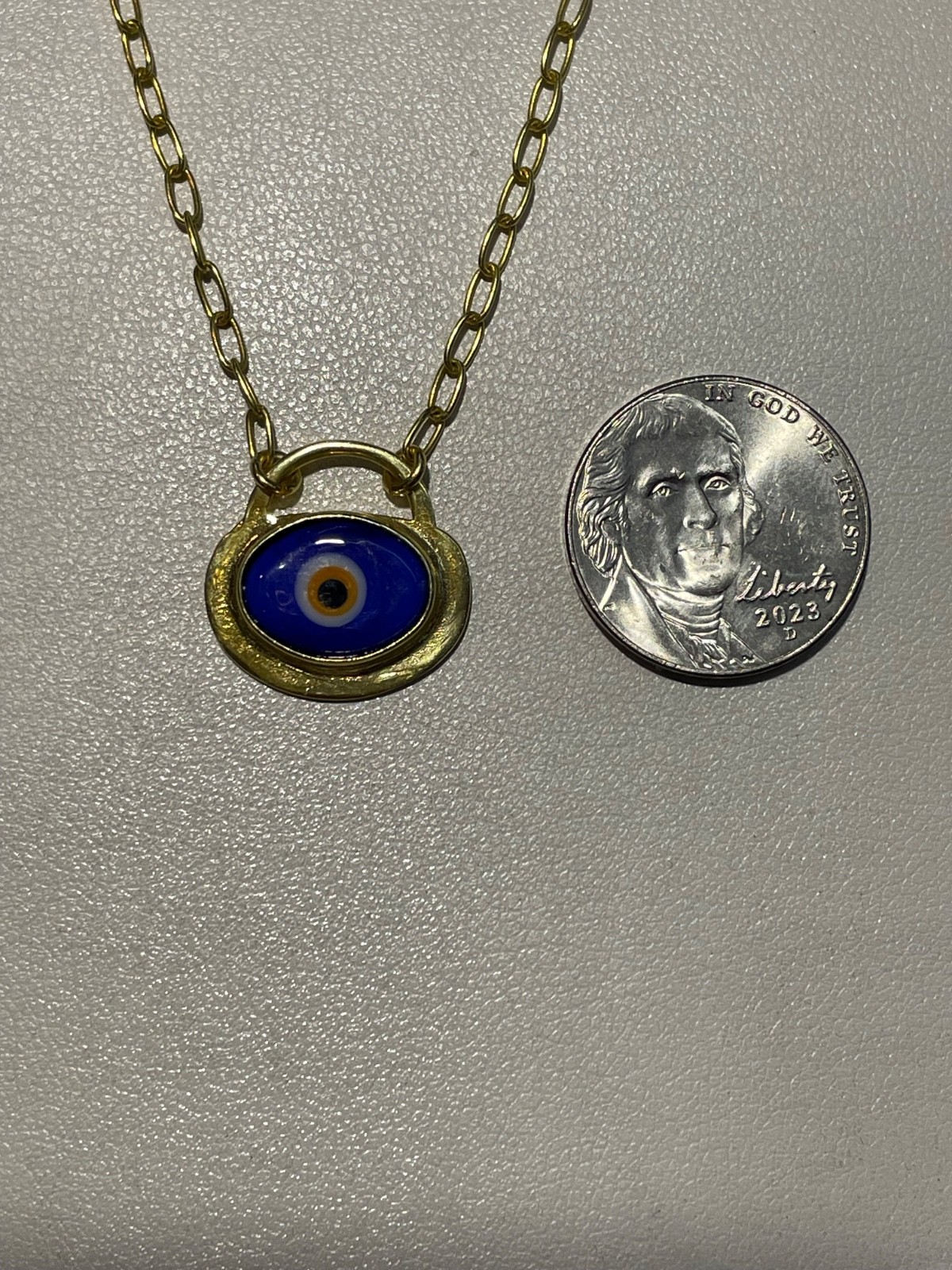 18k Yellow Gold Blue Evil Eye GREEK PADLOCK PAPERCLIP LINK 18″ CHAIN NEW