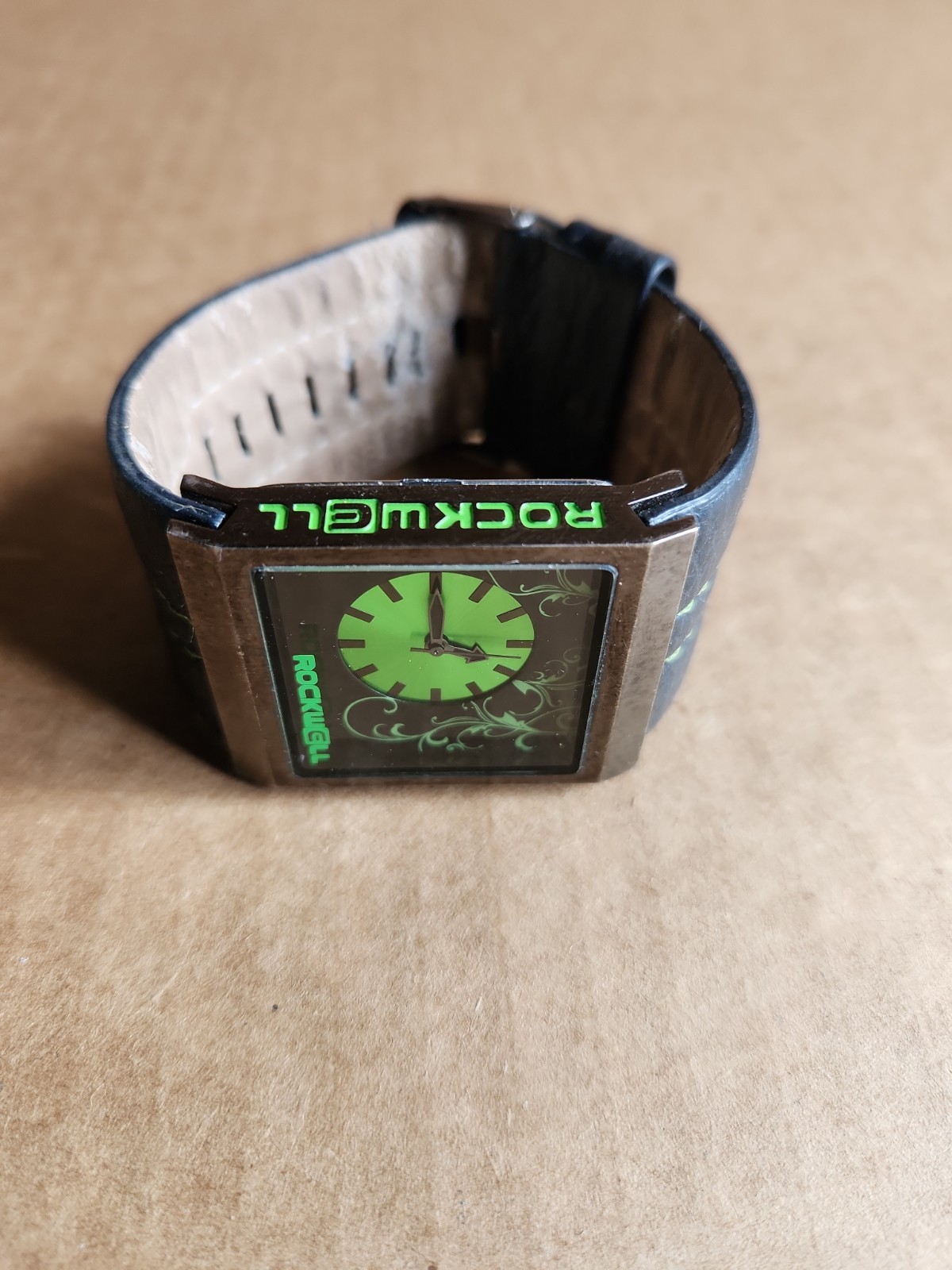 ROCKWELL VOGUE MERCEDES GREEN WRISTWATCH WITH BLACK BAND & NEW BATTERY WORKS