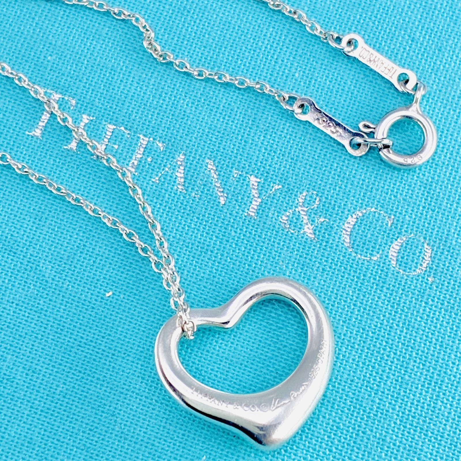 Tiffany & Co. Small Open Heart Pendant Necklace Elsa Peretti Sterling Silver925
