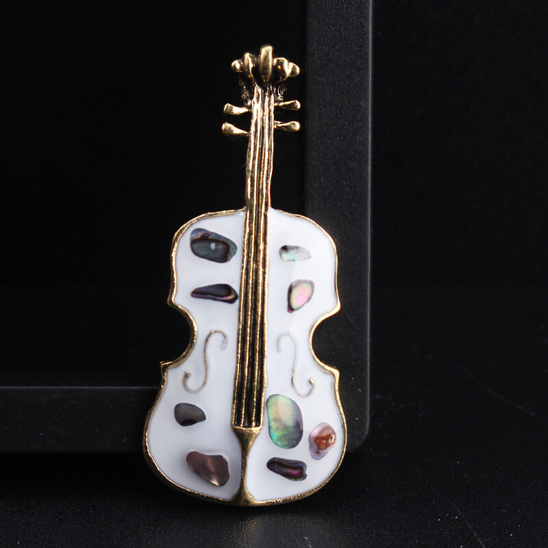 Retro Fashion Versatile Literary Enamel Dripping Oil Violin Brooch