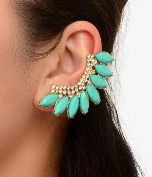 Turquoise spike crystal ear cuff climber