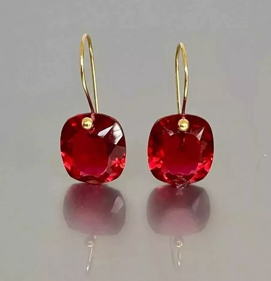 A+ Red Ruby Earrings 21.25 Ct+ 925 Solid Silver Cushion Cut Earrings SG Gemstone