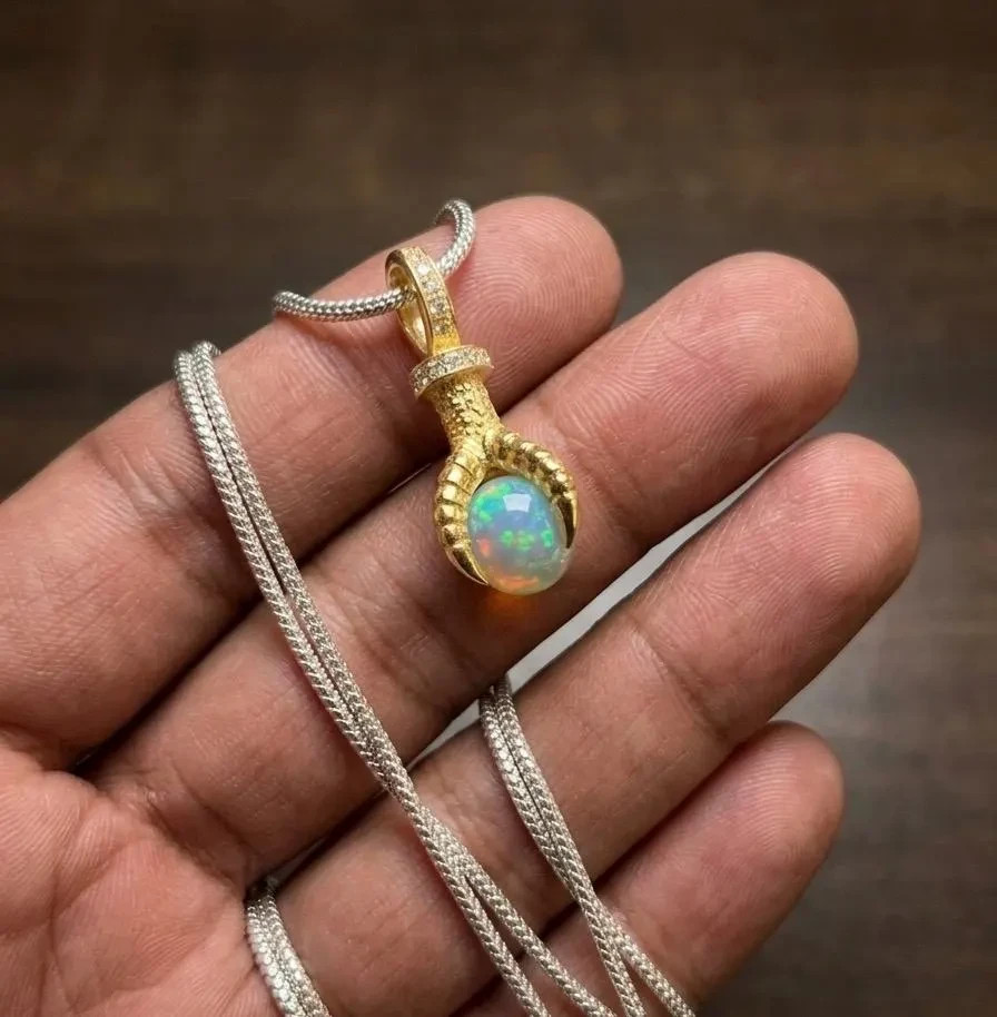 Natural Ethiopian Opal Pendant Necklace 925 Silver Vintage