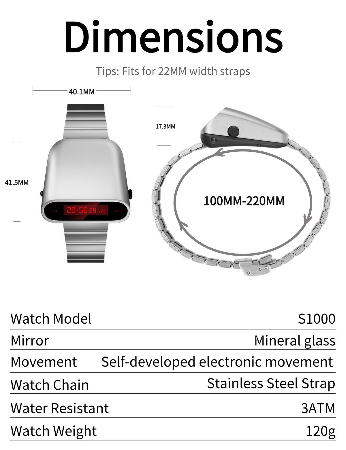 1970s Vintage Retro Metal LED Digital Watch for Men Steampunk Style S1000 New