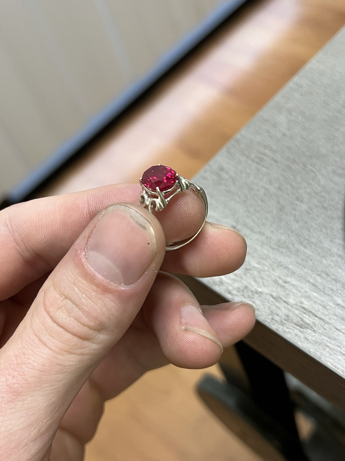 925 Sterling Silver Ruby Red Color Ring 3.2 Grams Size 5