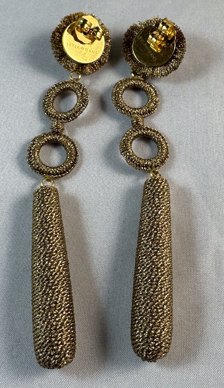 LEYLA GANS Amelie Wrapped Cord Drop Earrings ~ Metallic gold tone cord ~ Pierced