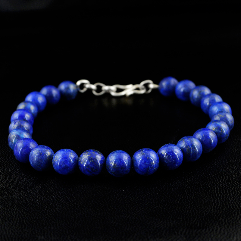 GENUINE 148.80 CTS NATURAL UNTREATED BLUE LAPIS LAZULI ROUND BEADS BRACELET (RS)