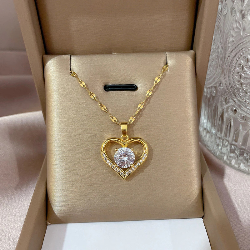 Women’s Fashion Jewelry Gold Heart Cubic Zircon Pendant Necklace 421