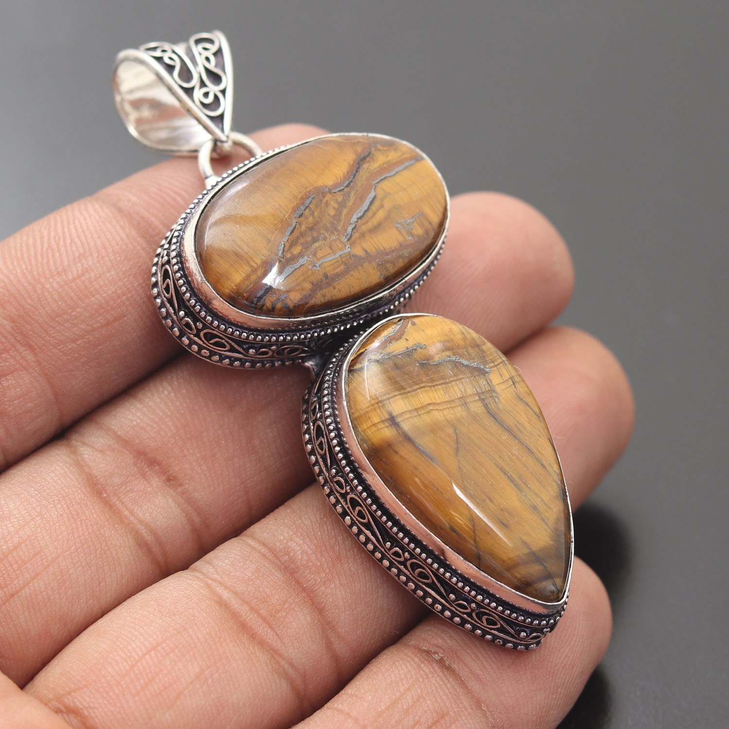 Tiger Eye Gemstone 925 Sterling Silver Handmade Pendant Jewelry Gift For Love