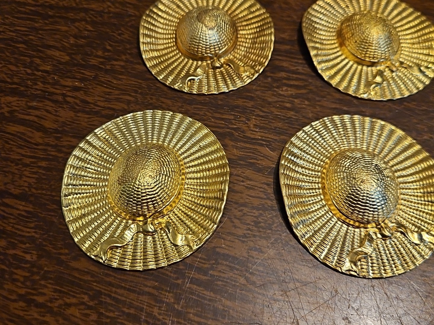 Lot Of 5 Fancy Ladies Hats France Vintage 60s Brass Stampings Findings Jewelry