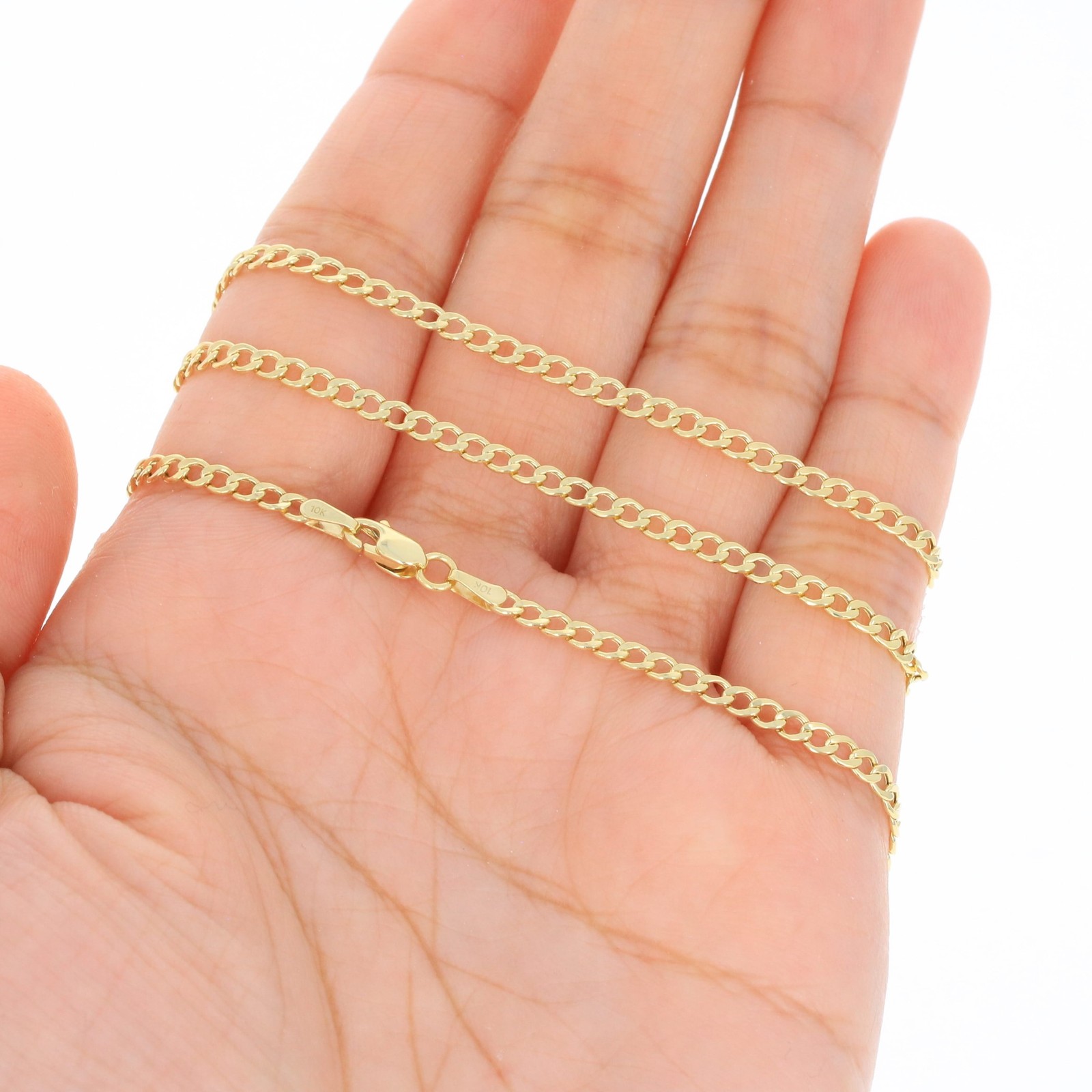 10K Yellow Gold 2.5mm Curb Cuban Link Chain Womens Bracelet or Anklet 7″ 8″ 9″