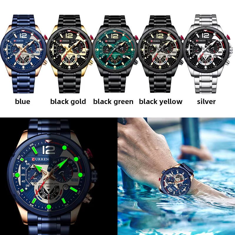 Men’s Casual Business Chronograph Watch Waterproof Stainless Steel Quartz