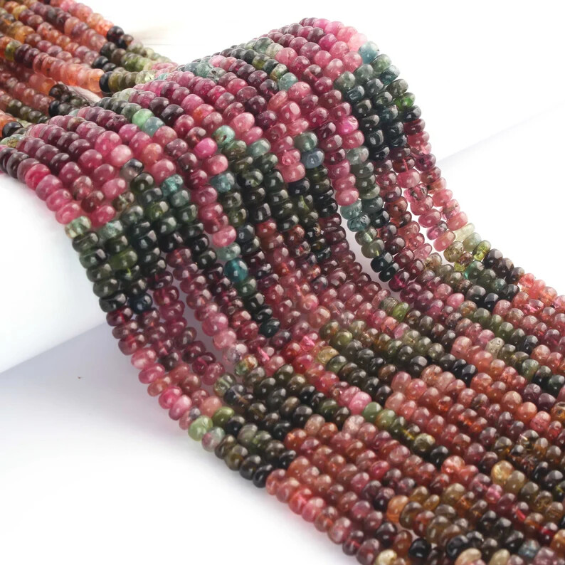 1 Strand Multi Tourmaline Roundelle, Smooth Beads, 14.5 Inches 6mm Multi