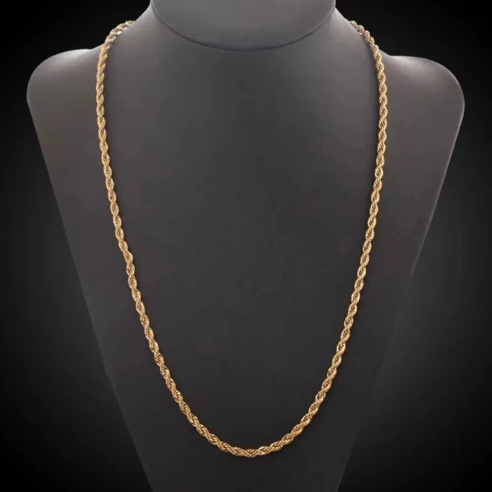 18K Gold Filled Italy Rope Necklace Heavy Solid Chain 2mm 3mm 4mm 5mm 6mm
