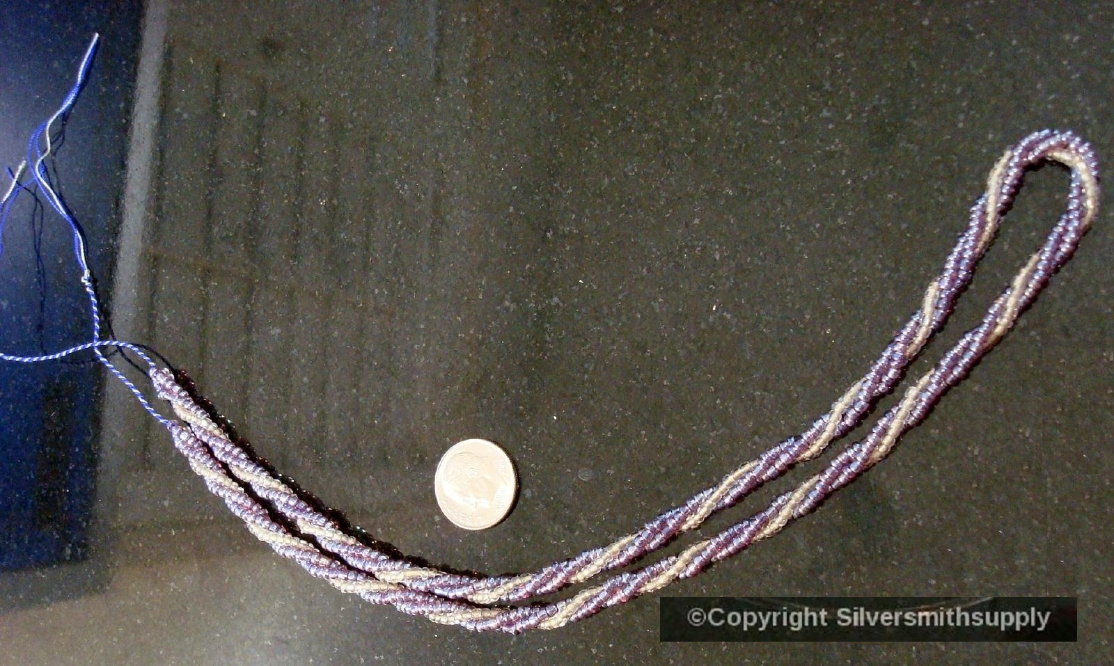 Glass seed bead braided necklace Purple & silver great for charm adds 18″ k009