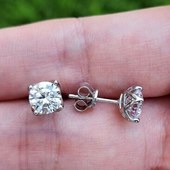 MEN 1CT Moissanite Crown Set 5mm Stud Earrings White Gold-Plated Silver
