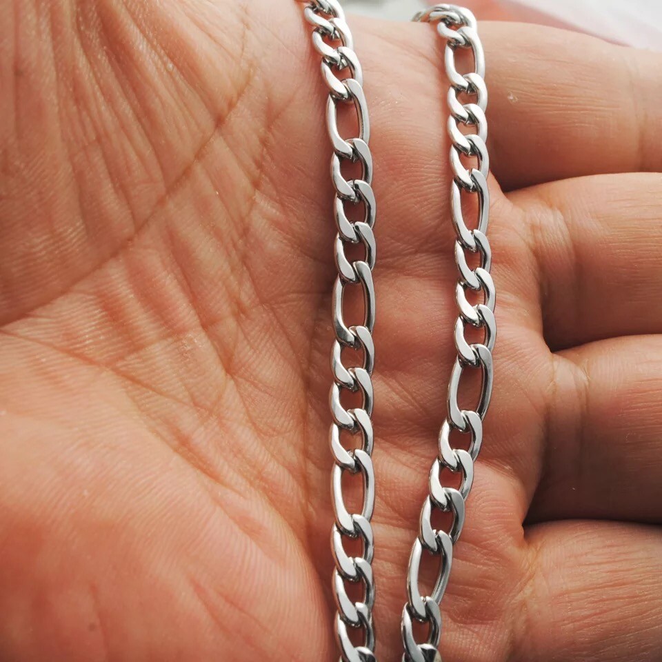 Wholesale 316L Stainless Steel Silver Curb Figaro Chain Necklace Mens & Womens