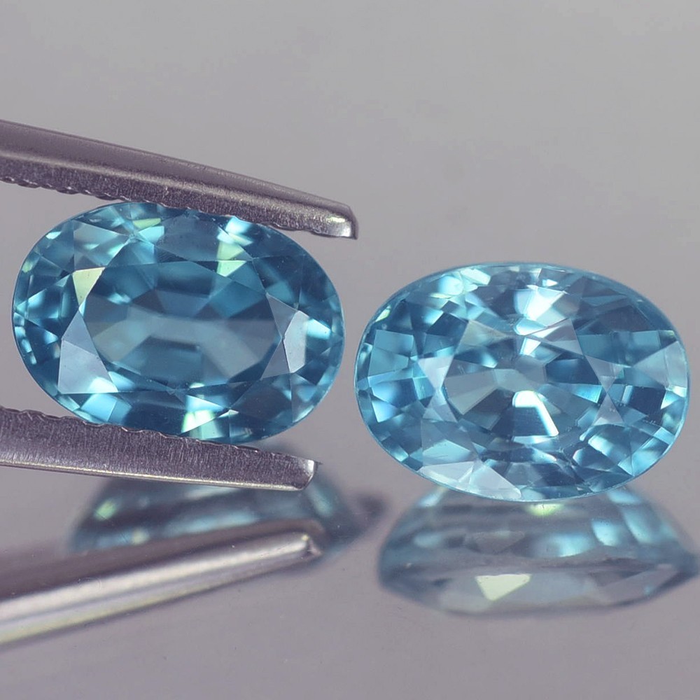 3.00CT MARVELOUS VVS PAIR 7.1X5.1MM OVAL HEATED ONLY BLUE ZIRCON NATURAL