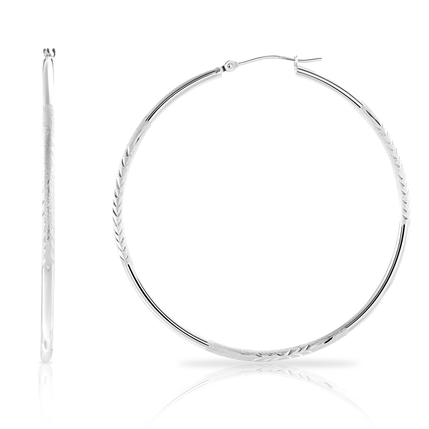 14K Real Solid Gold 2″ Large Floral Diamond-Cut Hoop Earrings Lightweight Hoops