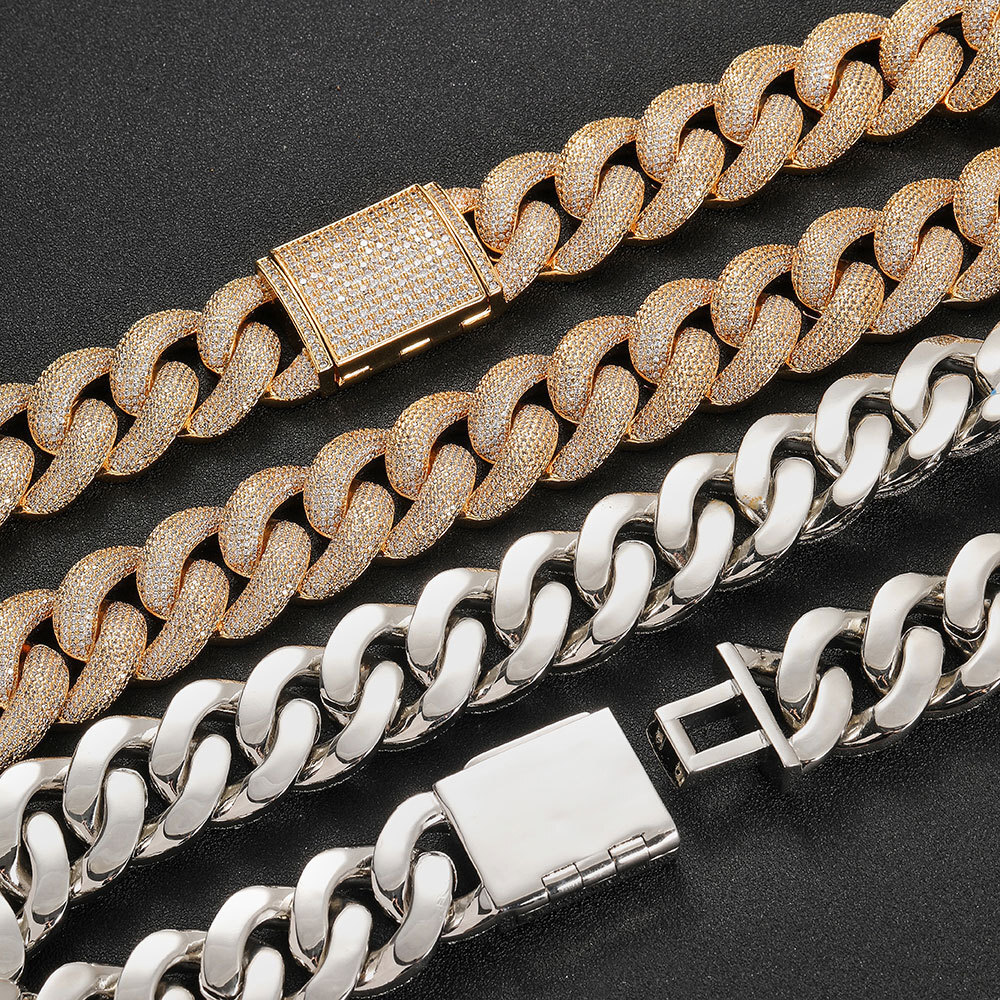 25mm Hip Hop Bubble Cuban Link Chain White CZ Stone 18K Real Gold Plated Jewelry