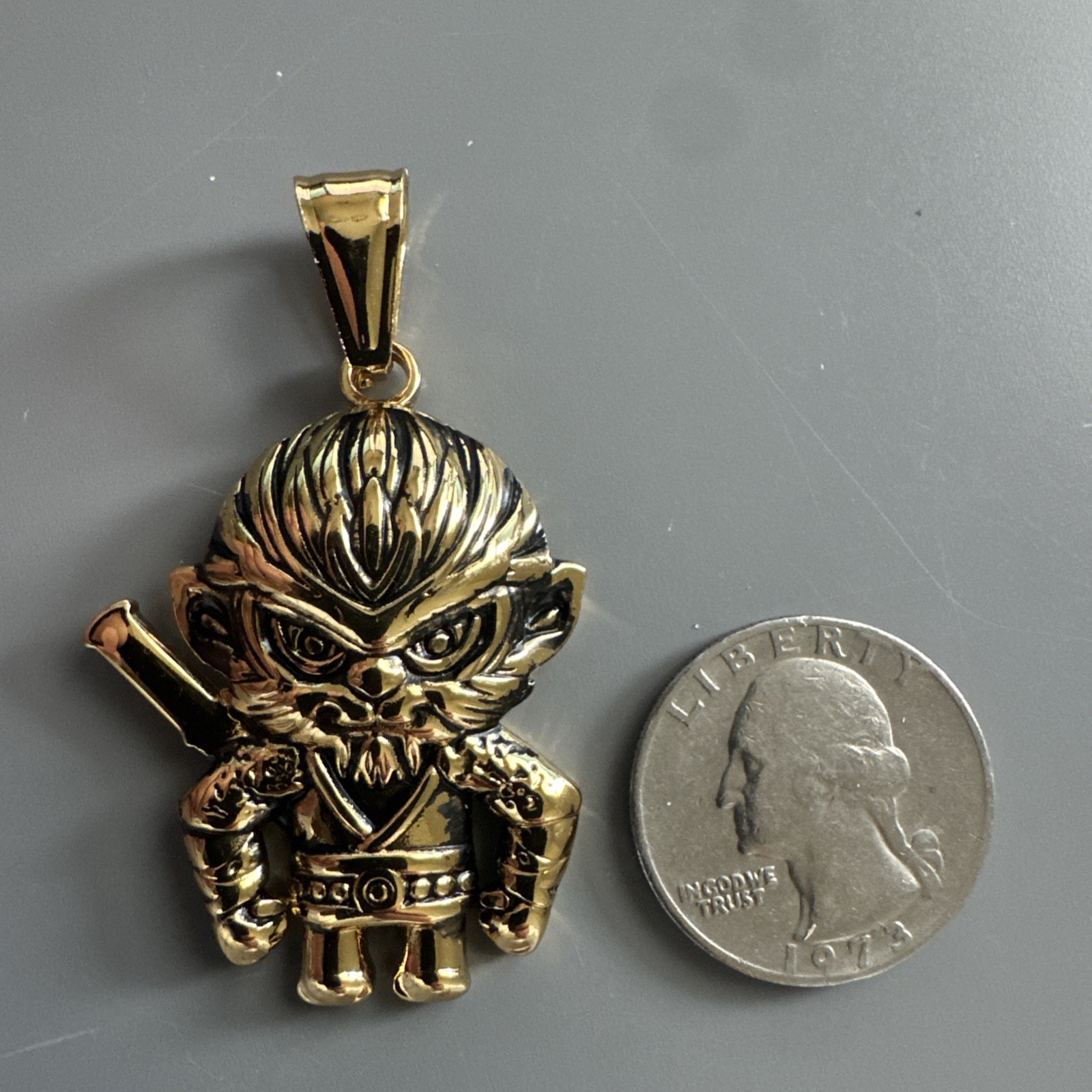 Gold Plated Monkey King Sun Wukong Chinese Mythology Pendant 24 Inch Chain Gift