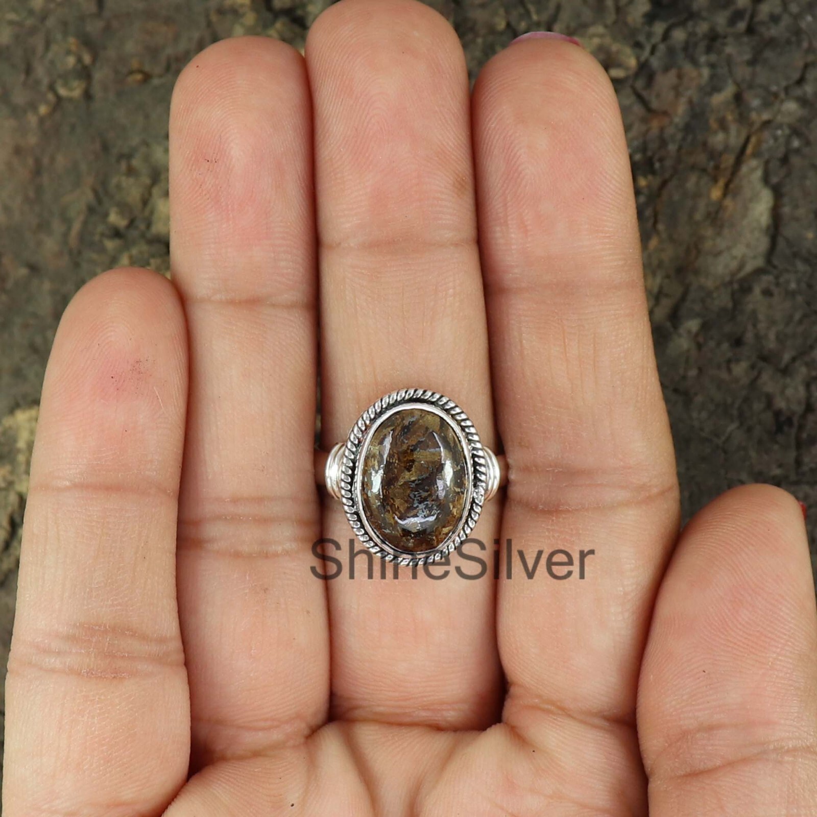 Natural Bronzite Jasper 925 Silver Boho Statement Designer Silver Gift Jewelry