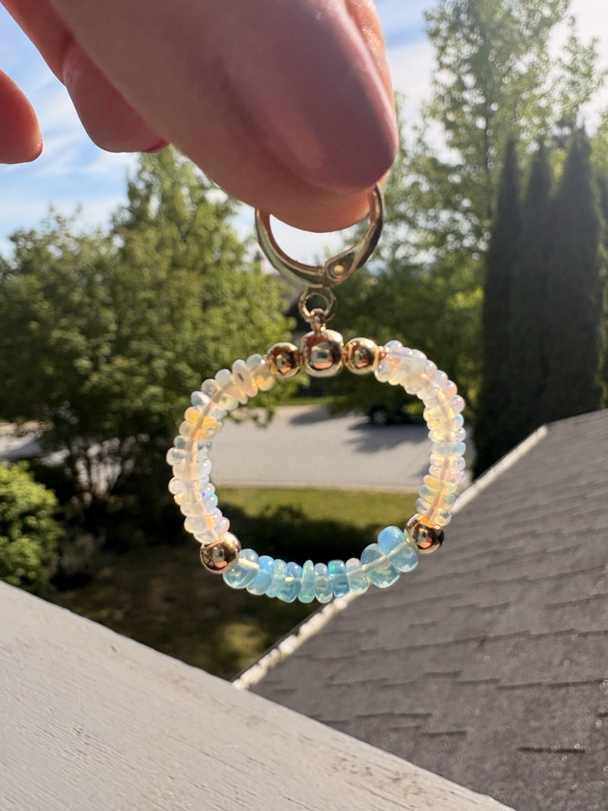 Fire Opal Earring Blue and White hoop earrings Summer jewelry gift for her