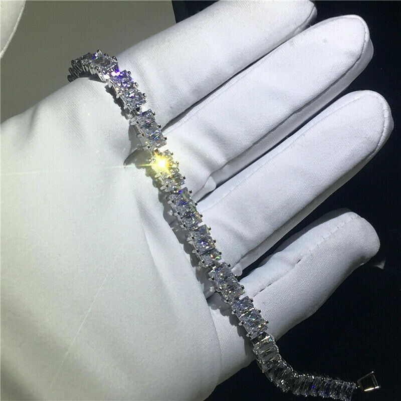 15Ct Baguette Gorgeous Cut VVS1/D Diamond Tennis Bracelet 14K White Gold Finish
