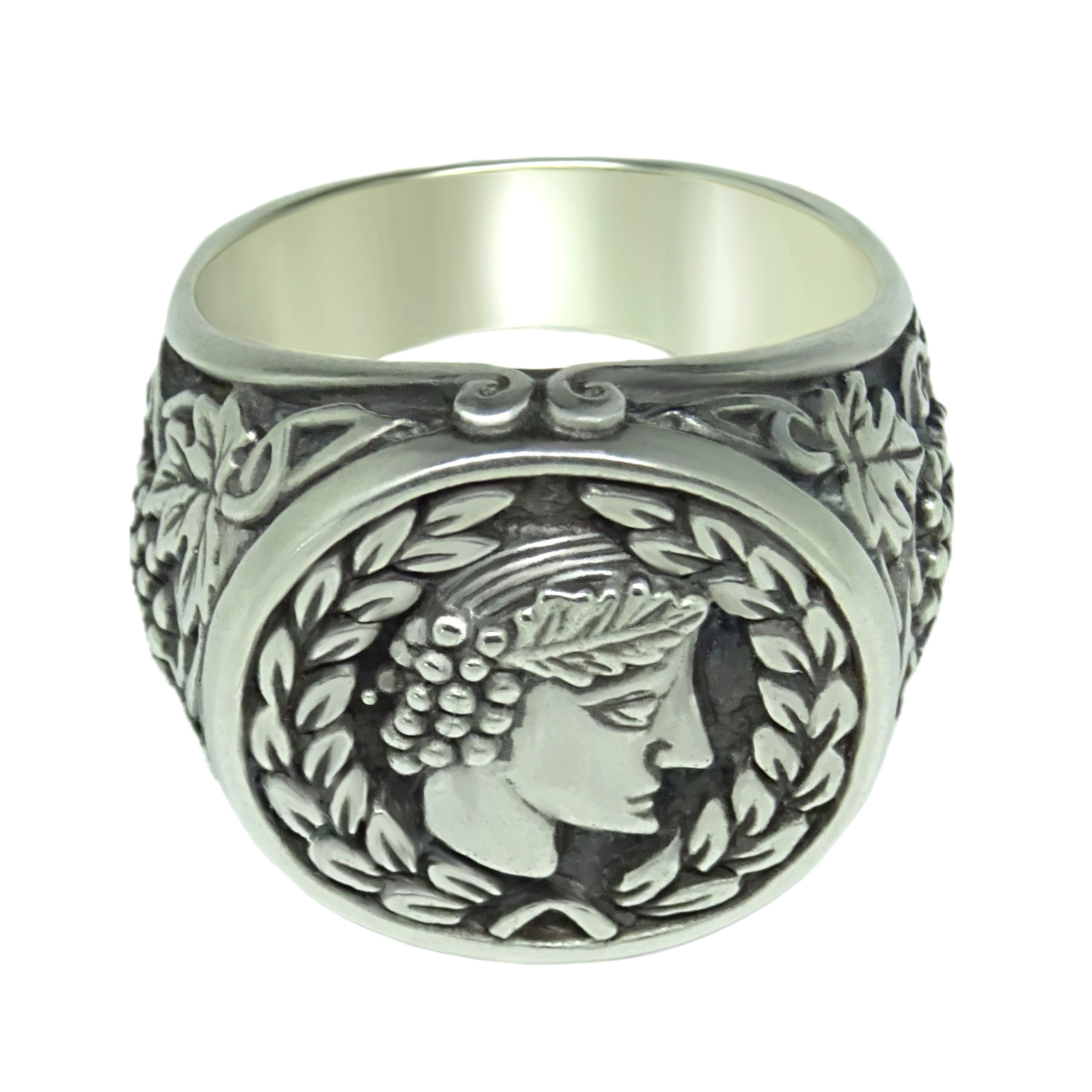 Sommelier Silver 925 Men Ring Dionysus Bacchus Wine God Signet Mythology Jewelry