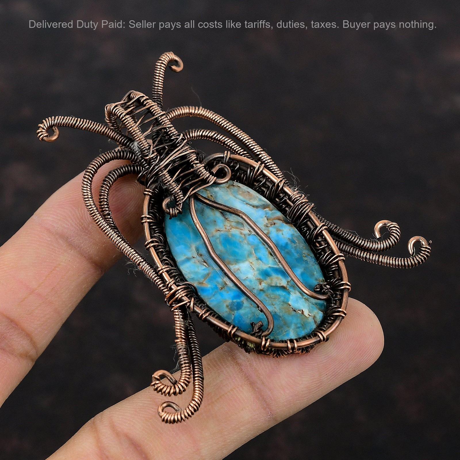 Copper Neon Apatite Gemstone Ethnic Birthday Wire Wrapped Sister Pendant Jewelry