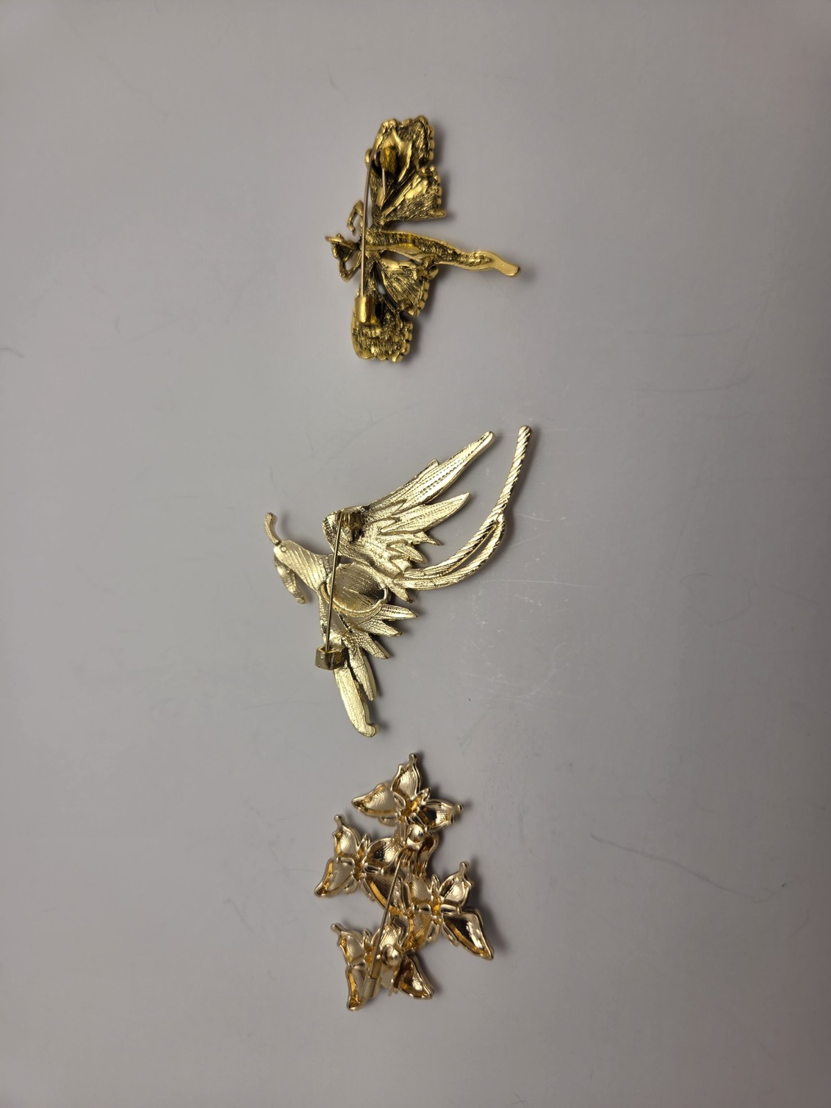 Gold Tone Lot of 3 Butterfly & Bird Brooch Pins Multicolor Enamel Rhinestone